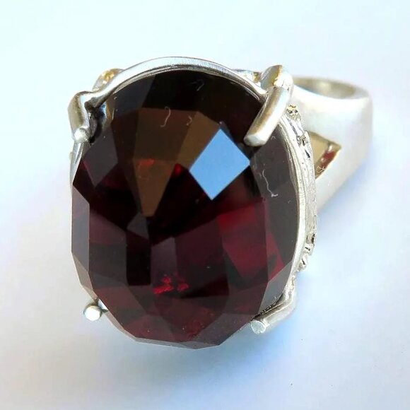 Huge Natural Garnet Dome Ring Reverse Set In Sterling Silver 22.94ct, Size 7 - Picture 9 of 12